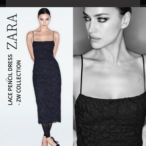 NWT Zara Navy Lace Pencil Dress Sz. L